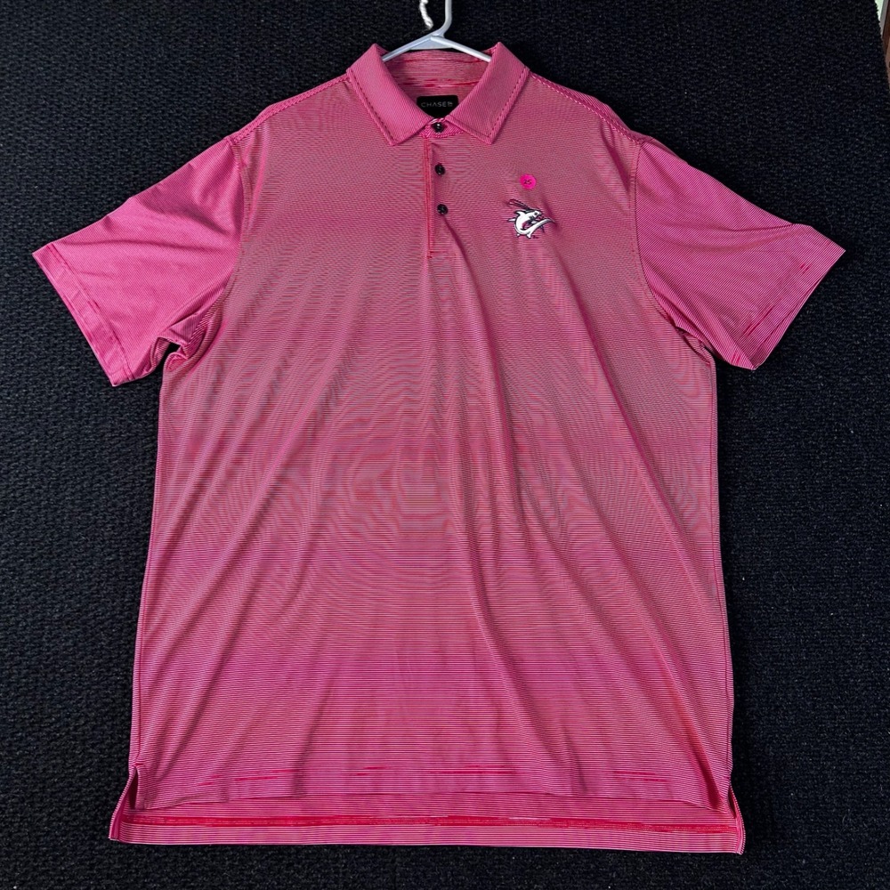 CHASE 54 Men's XL Pink White‎ Stripe Golf Polo Shirt Performance Dry Fit